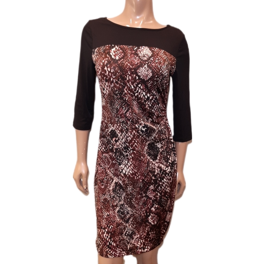 NEW Tradition Long Sleeve Sheath Dress Snake Print Womens Size 12 Large